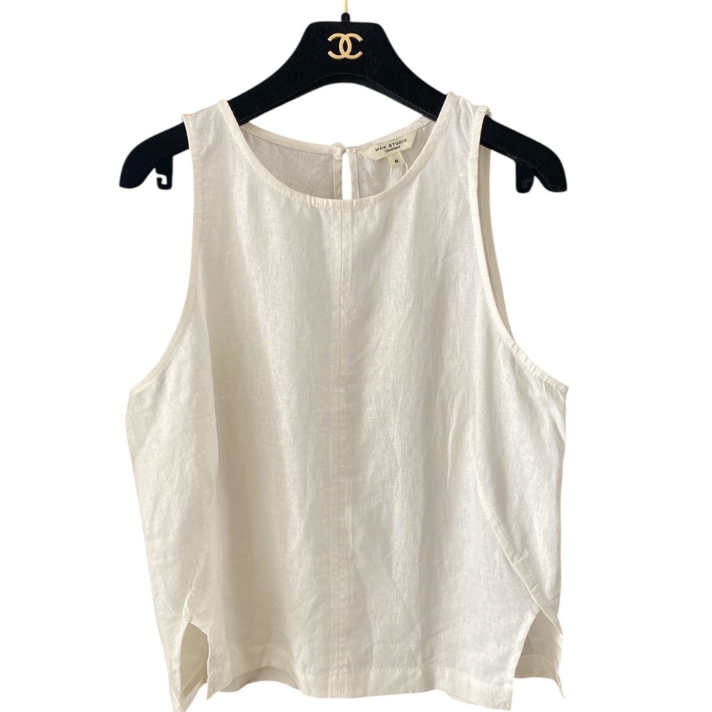Max Studio White Linen Blend Sleeveless Tank Top